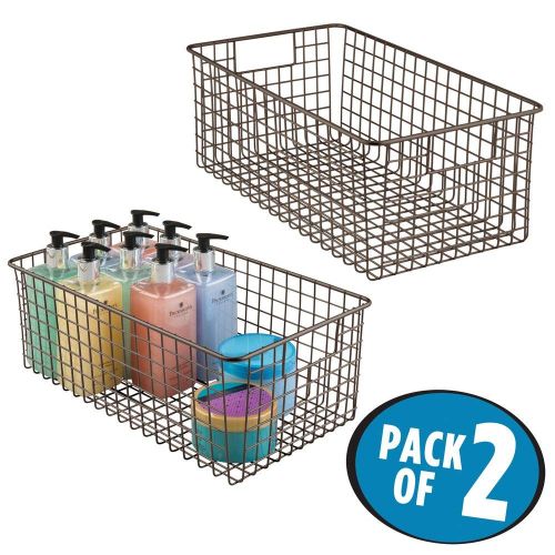  MDesign mDesign Farmhouse Decor Metal Wire Bathroom Organizer Storage Bin Basket - for Cabinets, Shelves, Countertops, Bedroom, Kitchen, Laundry Room, Closet, Garage - 16 x 9 x 6 in. - 2 P