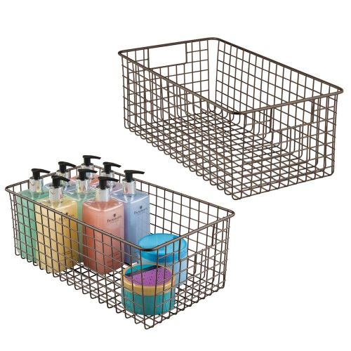  MDesign mDesign Farmhouse Decor Metal Wire Bathroom Organizer Storage Bin Basket - for Cabinets, Shelves, Countertops, Bedroom, Kitchen, Laundry Room, Closet, Garage - 16 x 9 x 6 in. - 2 P