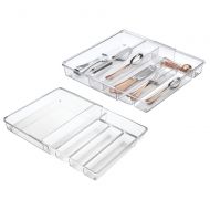MDesign mDesign Adjustable, Expandable Plastic Kitchen Cabinet Drawer Storage Organizer Tray - for Storing Organizing Cutlery, Spoons, Cooking Utensils, Gadgets - 2 High, 2 Pack - Clear