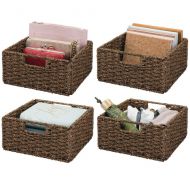 MDesign mDesign Natural Woven Seagrass Closet Storage Organizer Basket Bin - Collapsible - for Cube Furniture Shelving in Closet, Bedroom, Bathroom, Entryway, Office - 5.25 High, 4 Pack -