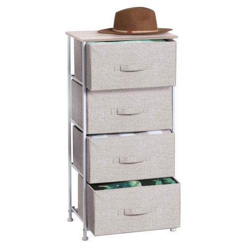  MDesign mDesign Vertical Furniture Storage Tower - Sturdy Steel Frame, Wood Top, Easy Pull Fabric Bins - Organizer Unit for Bedroom, Hallway, Entryway, Closets - Textured Print - 4 Drawers