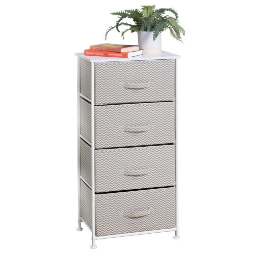  MDesign mDesign Vertical Furniture Storage Tower - Sturdy Steel Frame, Wood Top, Easy Pull Fabric Bins - Organizer Unit for Bedroom, Hallway, Entryway, Closets - Textured Print - 4 Drawers