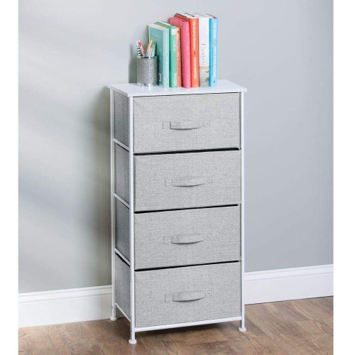  MDesign mDesign Vertical Furniture Storage Tower - Sturdy Steel Frame, Wood Top, Easy Pull Fabric Bins - Organizer Unit for Bedroom, Hallway, Entryway, Closets - Textured Print - 4 Drawers