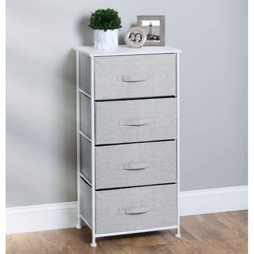  MDesign mDesign Vertical Furniture Storage Tower - Sturdy Steel Frame, Wood Top, Easy Pull Fabric Bins - Organizer Unit for Bedroom, Hallway, Entryway, Closets - Textured Print - 4 Drawers