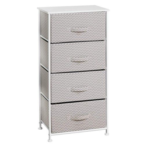  MDesign mDesign Vertical Furniture Storage Tower - Sturdy Steel Frame, Wood Top, Easy Pull Fabric Bins - Organizer Unit for Bedroom, Hallway, Entryway, Closets - Textured Print - 4 Drawers