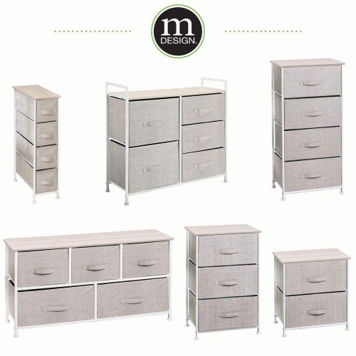  MDesign mDesign Vertical Furniture Storage Tower - Sturdy Steel Frame, Wood Top, Easy Pull Fabric Bins - Organizer Unit for Bedroom, Hallway, Entryway, Closets - Textured Print - 4 Drawers