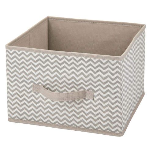  MDesign mDesign Soft Fabric Closet Storage Organizer Holder Cube Bin Box, Open Top, Front Handle for Closet, Bedroom, Bathroom, Entryway, Office - Chevron Print, 10 Pack - Taupe/Natural