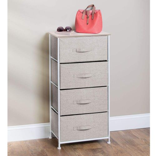  MDesign mDesign Vertical Dresser Storage Tower - Sturdy Steel Frame, Wood Top, Easy Pull Fabric Bins - Organizer Unit for Bedroom, Hallway, Entryway, Closets - Textured Print - 4 Drawers -