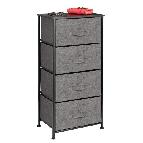  MDesign mDesign Vertical Dresser Storage Tower - Sturdy Steel Frame, Wood Top, Easy Pull Fabric Bins - Organizer Unit for Bedroom, Hallway, Entryway, Closets - Textured Print - 4 Drawers -