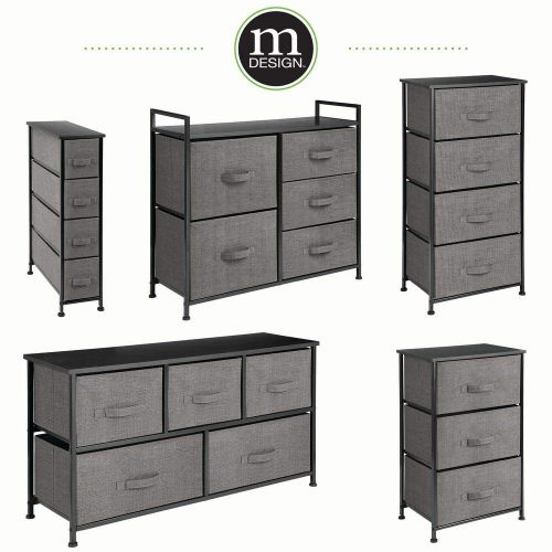  MDesign mDesign Vertical Dresser Storage Tower - Sturdy Steel Frame, Wood Top, Easy Pull Fabric Bins - Organizer Unit for Bedroom, Hallway, Entryway, Closets - Textured Print - 4 Drawers -