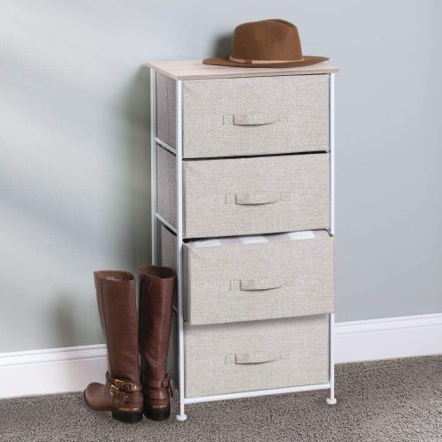  MDesign mDesign Vertical Dresser Storage Tower - Sturdy Steel Frame, Wood Top, Easy Pull Fabric Bins - Organizer Unit for Bedroom, Hallway, Entryway, Closets - Textured Print - 4 Drawers -