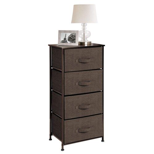  MDesign mDesign Vertical Dresser Storage Tower - Sturdy Steel Frame, Wood Top, Easy Pull Fabric Bins - Organizer Unit for Bedroom, Hallway, Entryway, Closets - Textured Print - 4 Drawers -