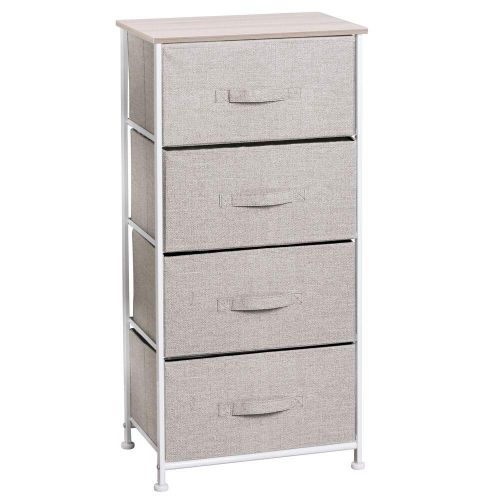  MDesign mDesign Vertical Dresser Storage Tower - Sturdy Steel Frame, Wood Top, Easy Pull Fabric Bins - Organizer Unit for Bedroom, Hallway, Entryway, Closets - Textured Print - 4 Drawers -