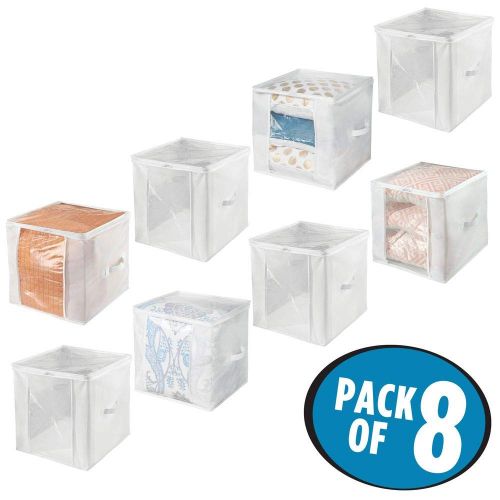  MDesign mDesign Soft Fabric Closet Storage Organizer Zipper Bag, Large Cube - Clear Window, Attached Lid - Zipper Closure, Handles for Bedroom, Hallway, Entryway Closets Organizing - 8 Pac