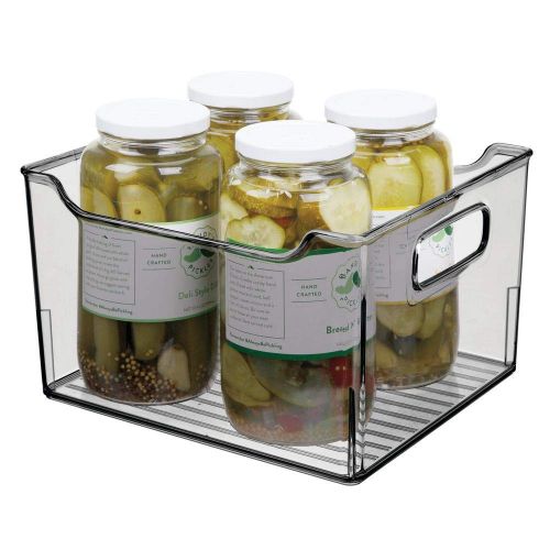  mDesign Plastic Kitchen Pantry Cabinet, Refrigerator or Freezer Food Storage Bin with Handles - Organizer for Fruit, Yogurt, Snacks, Pasta - BPA Free, 10 Long, 4 Pack - Smoke Gray