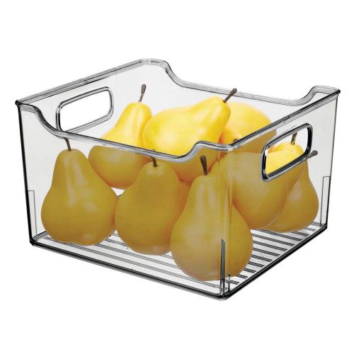  mDesign Plastic Kitchen Pantry Cabinet, Refrigerator or Freezer Food Storage Bin with Handles - Organizer for Fruit, Yogurt, Snacks, Pasta - BPA Free, 10 Long, 4 Pack - Smoke Gray