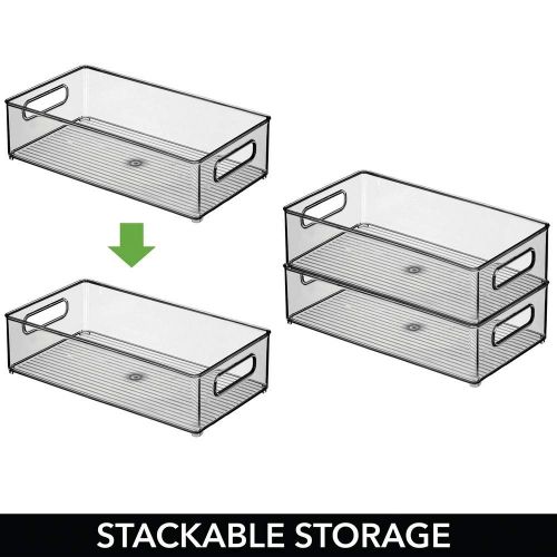  MDesign mDesign Large Stackable Kitchen Storage Organizer Bin with Pull Front Handle for Refrigerators, Freezers, Cabinets, Pantries - BPA Free, Food Safe - Deep Rectangle Tray Basket - 6