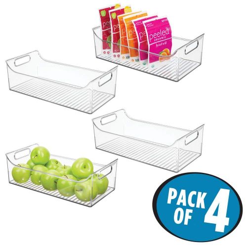  mDesign Slim Plastic Kitchen Pantry Cabinet, Refrigerator or Freezer Food Storage Bin with Handles - Organizer for Fruit, Yogurt, Snacks, Pasta - BPA Free, 14 Long, 4 Pack - Clear