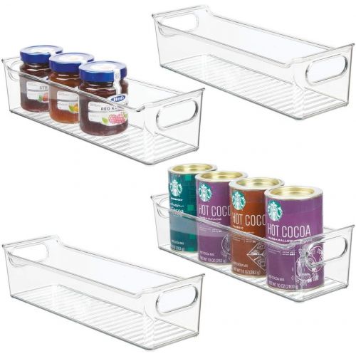  mDesign Slim Plastic Kitchen Pantry Cabinet, Refrigerator or Freezer Food Storage Bin with Handles - Organizer for Fruit, Yogurt, Snacks, Pasta - BPA Free, 14 Long, 4 Pack - Clear