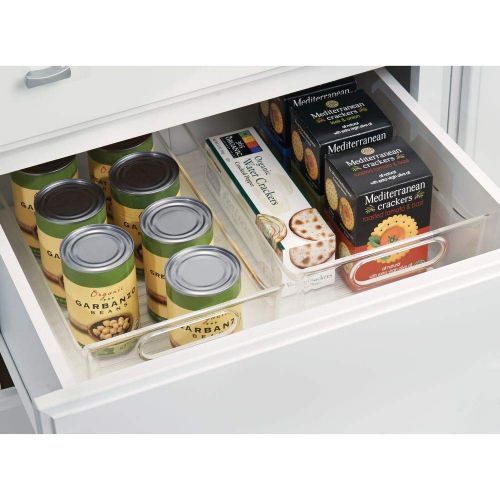  mDesign Slim Plastic Kitchen Pantry Cabinet, Refrigerator or Freezer Food Storage Bin with Handles - Organizer for Fruit, Yogurt, Snacks, Pasta - BPA Free, 14 Long, 4 Pack - Clear