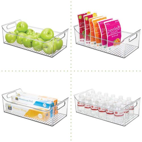  mDesign Slim Plastic Kitchen Pantry Cabinet, Refrigerator or Freezer Food Storage Bin with Handles - Organizer for Fruit, Yogurt, Snacks, Pasta - BPA Free, 14 Long, 4 Pack - Clear