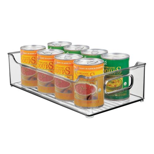  mDesign Wide Stackable Plastic Kitchen Pantry Cabinet, Refrigerator or Freezer Food Storage Bin with Handles - Organizer for Fruit, Yogurt, Snacks, Pasta - BPA Free, 14.5 Long, 4 P