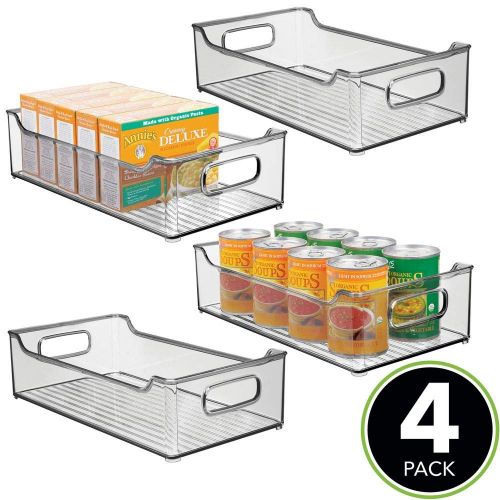  mDesign Wide Stackable Plastic Kitchen Pantry Cabinet, Refrigerator or Freezer Food Storage Bin with Handles - Organizer for Fruit, Yogurt, Snacks, Pasta - BPA Free, 14.5 Long, 4 P