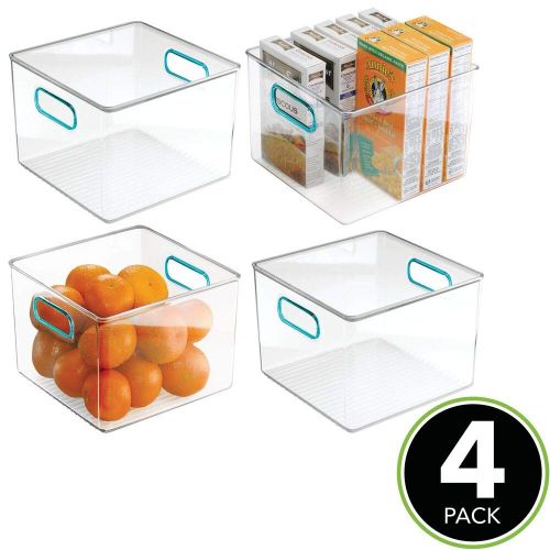  MDesign mDesign Plastic Food Storage Container Bin with Handles for Kitchen, Pantry, Cabinet, Fridge/Freezer - Cube Organizer for Snacks, Produce, Vegetables, Pasta - BPA Free, Food Safe -