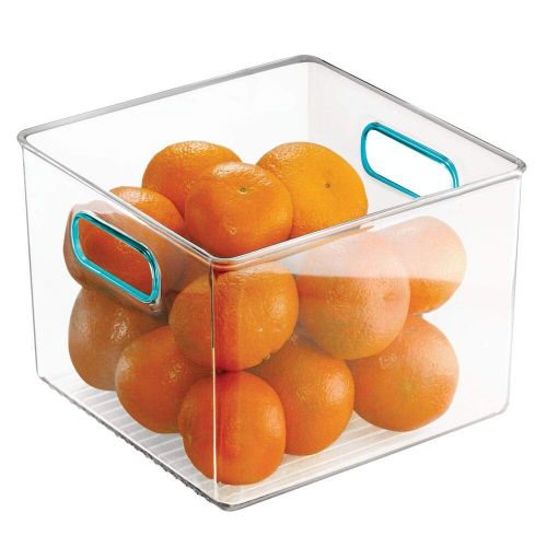  MDesign mDesign Plastic Food Storage Container Bin with Handles for Kitchen, Pantry, Cabinet, Fridge/Freezer - Cube Organizer for Snacks, Produce, Vegetables, Pasta - BPA Free, Food Safe -
