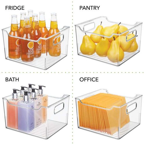  MDesign mDesign Plastic Kitchen Pantry Cabinet, Refrigerator or Freezer Food Storage Bin with Handles - Organizer for Fruit, Yogurt, Snacks, Pasta - BPA Free, 10 Long, 4 Pack - Clear