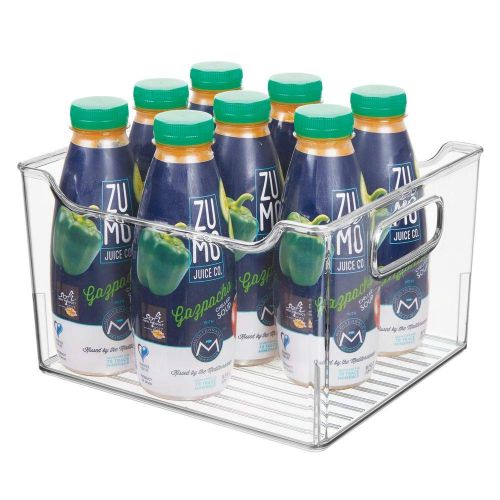  MDesign mDesign Plastic Kitchen Pantry Cabinet, Refrigerator or Freezer Food Storage Bin with Handles - Organizer for Fruit, Yogurt, Snacks, Pasta - BPA Free, 10 Long, 4 Pack - Clear