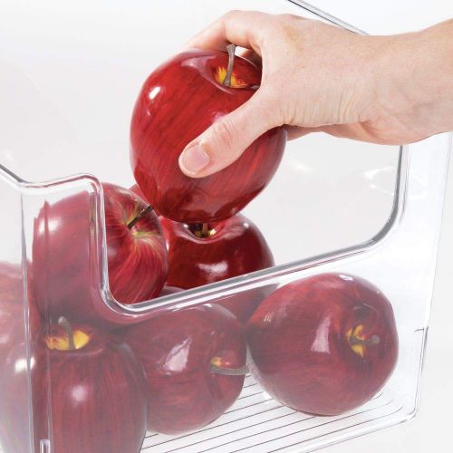  mDesign Plastic Open Front Food Storage Bin for Kitchen Cabinet, Pantry, Shelf, Fridge/Freezer - Organizer for Fruit, Potatoes, Onions, Drinks, Snacks, Pasta - 10 Wide, 4 Pack - Cl