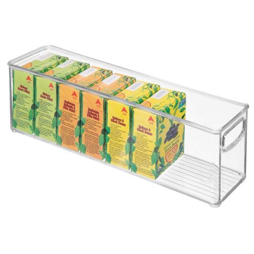  mDesign Plastic Stackable Kitchen Pantry Cabinet, Refrigerator or Freezer Food Storage Bins with Handles - Organizer for Fruit, Yogurt, Snacks, Pasta - BPA Free, 16 Long, 8 Pack -