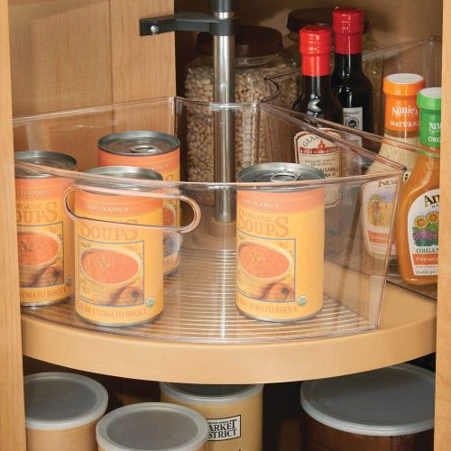  MDesign mDesign Kitchen Cabinet Plastic Lazy Susan Storage Organizer Bins with Front Handle - Large Pie-Shaped 1/4 Wedge, 6 Deep Container - Food Safe, BPA Free, 4 Pack - Clear