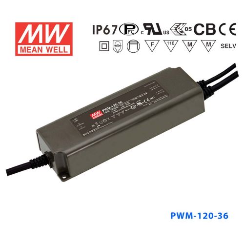  MEAN WELL MeanWell PWM-120-36 Power Supply  120W 36V 3.4A - CV Dimmable