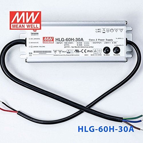  MEAN WELL Meanwell HLG-60H-30A Power Supply - 60W 30V 2A - IP65 - Adjustable Output