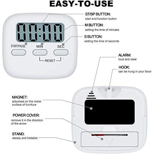  [아마존베스트]MECHEER 2 Piece Kitchen Timer Digital Timer Magnetic Egg Timer Kitchen Clock Countdown Stopwatch Kitchen with LCD Loud Alarm for Cooking, Baking, Sports, Learning, with Battery