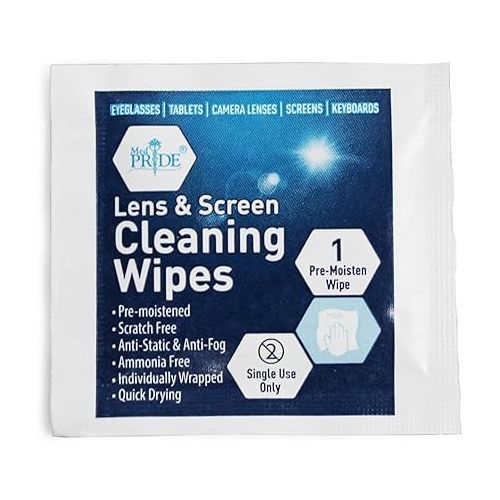  MED PRIDE Premoistened Lens Wipes | Anti-Static, Anti-Fog, Quick-Dry & Scratch-Free| 100 Cleaning Cloths for LED Touch Screen, iPhones, iPads, Computer Monitors, Eyeglasses, Camera Lenses, Laptop