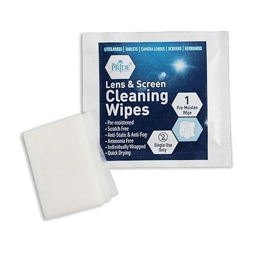  MED PRIDE Premoistened Lens Wipes | Anti-Static, Anti-Fog, Quick-Dry & Scratch-Free| 100 Cleaning Cloths for LED Touch Screen, iPhones, iPads, Computer Monitors, Eyeglasses, Camera Lenses, Laptop