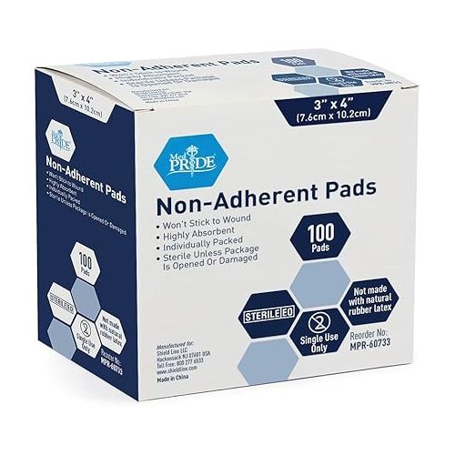  MED PRIDE Sterile Non-Adherent Pads| 100-Pack, 3