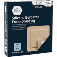 MED PRIDE Silicone Bordered Foam 6’’ x 6’’ Wound Dressing Pads- 10 Pack-Trauma Bandaging for Ulcers, Post Op Wounds, Injuries- Adhesive, Individually Wrapped-Sterile