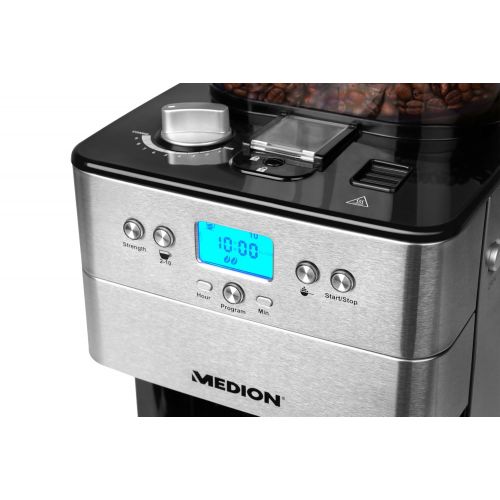  MEDION Medion MD16893MD 16893Programmable Filter Coffee Machine with Built-In Grinder, 1000Watt, Stainless Steel/Black
