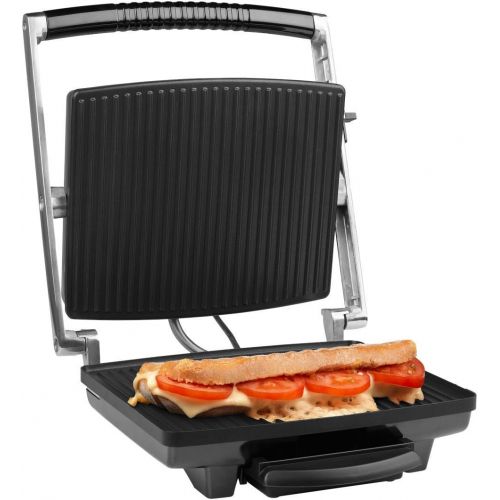  MEDION MD 16832 Kontaktgrill/Panini Grill (1.800 Watt, Antihaftbeschichtung, Temperaturkontrolle, OEl-Auffangschale, UEberhitzungsschutz) Silber-schwarz