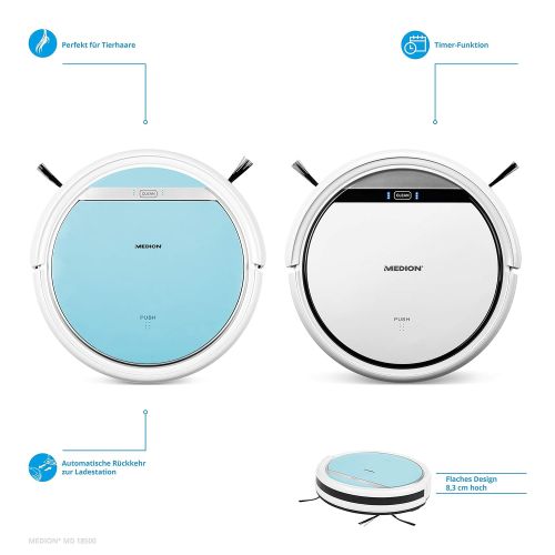  [아마존 핫딜]  [아마존핫딜]MEDION MD 18500 Saugroboter mit Ladestation (90 Min Laufzeit, Roboterstaubsauger fuer Hartboeden, Teppiche, Fliesen, Laminat, Tierhaar optimiert, Direktabsaugung, autom. Rueckkehr zur