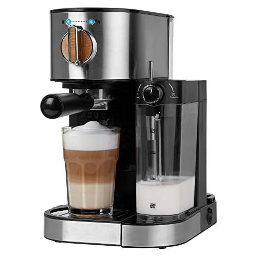  MEDION Espressomaschine mit 1300 Watt, 15 bar, 1200 ml abnehmbarer Wassertank, 700 ml Milchtank mit Aufschaumduese, Aluminium Siebtrager, MD 17116