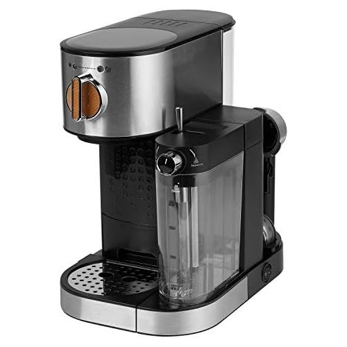  MEDION Espressomaschine mit 1300 Watt, 15 bar, 1200 ml abnehmbarer Wassertank, 700 ml Milchtank mit Aufschaumduese, Aluminium Siebtrager, MD 17116