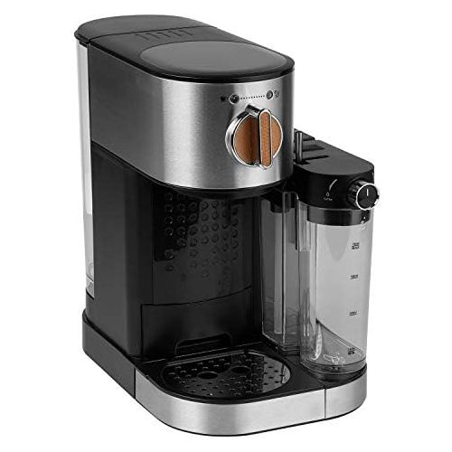  MEDION Espressomaschine mit 1300 Watt, 15 bar, 1200 ml abnehmbarer Wassertank, 700 ml Milchtank mit Aufschaumduese, Aluminium Siebtrager, MD 17116