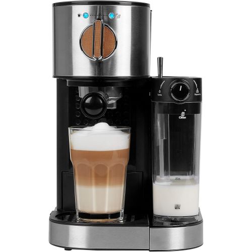  MEDION Espressomaschine mit 1300 Watt, 15 bar, 1200 ml abnehmbarer Wassertank, 700 ml Milchtank mit Aufschaumduese, Aluminium Siebtrager, MD 17116