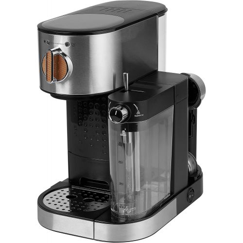  MEDION Espressomaschine mit 1300 Watt, 15 bar, 1200 ml abnehmbarer Wassertank, 700 ml Milchtank mit Aufschaumduese, Aluminium Siebtrager, MD 17116