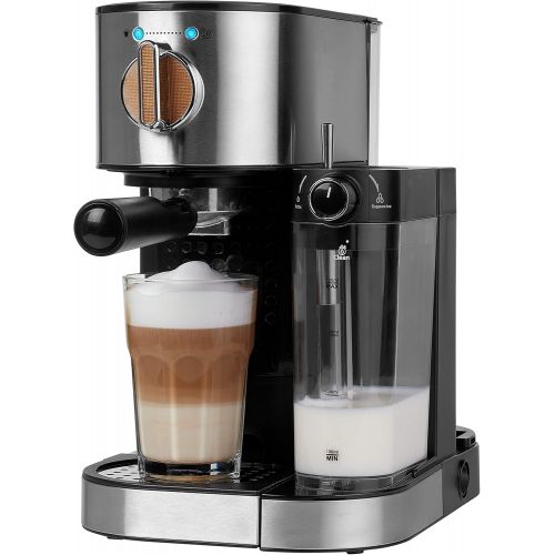  MEDION Espressomaschine mit 1300 Watt, 15 bar, 1200 ml abnehmbarer Wassertank, 700 ml Milchtank mit Aufschaumduese, Aluminium Siebtrager, MD 17116